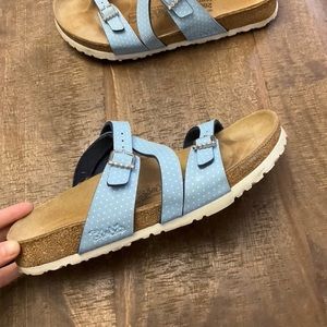 Bikenstock Salinas Polka Dot White and Baby Blue Sandals w/swarovski studs